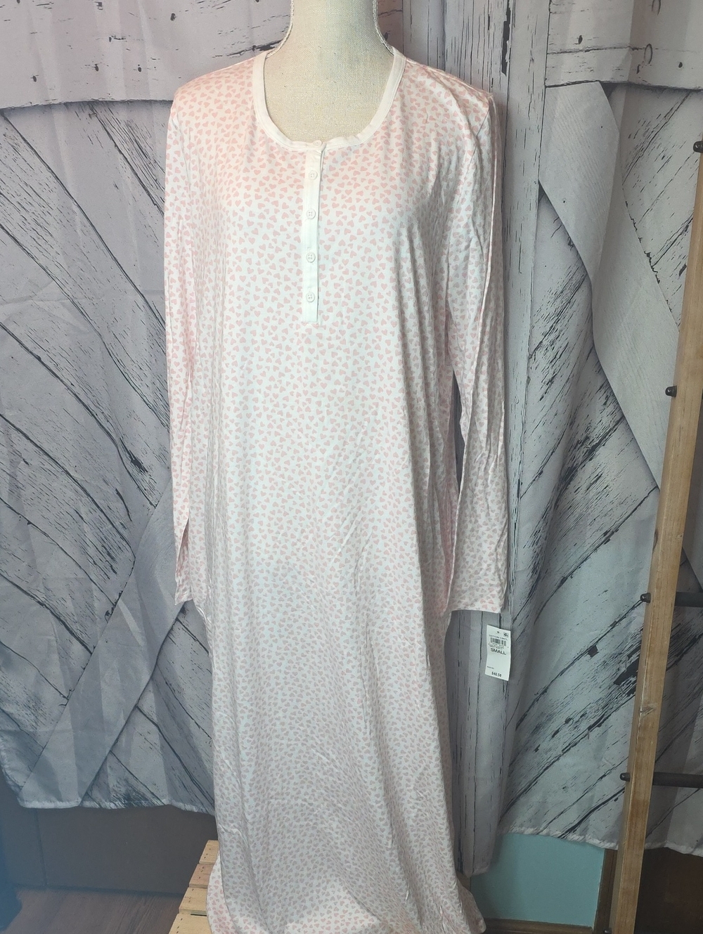 Charter Club Womens Cotton Heart Print Maxi Nightgown Size Small NWT